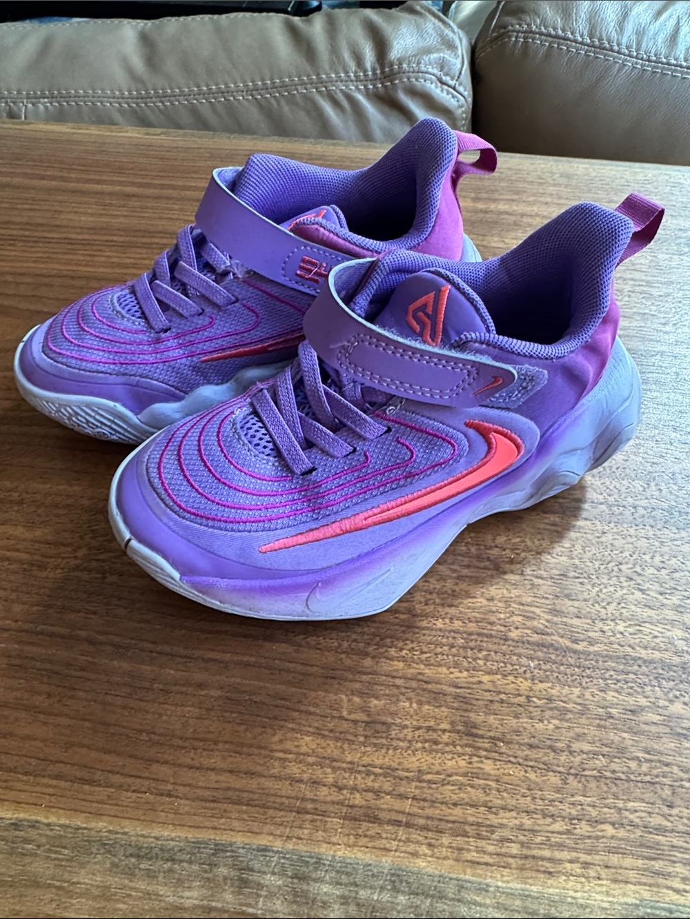 Nike Kids Purple Sneakers with Pink Swoosh